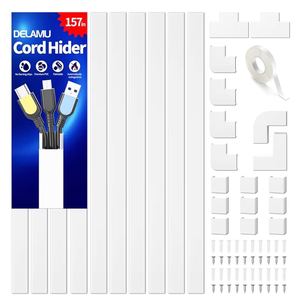 Delamu Cord Hider, 157in Wire Covers for Cords on Wall, Premium Cable Hider Cord